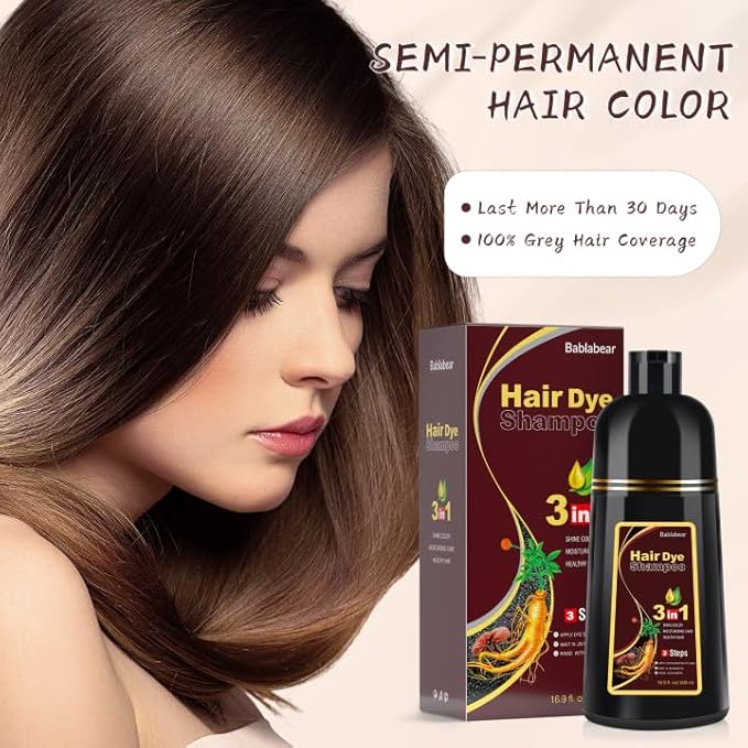 Dark Brown Hair Color Shampoo for Gray Hair 500ML Instant Hair Dye Shampoo for Men & Women-3 in 1 Color Shampoo
