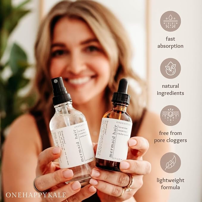 Mermaid Hair Growth & Restoration – Boosts Regrowth, Repairs Damage, Calms Scalp with Rosemary Oil – Non-Toxic, Cruelty-Free, Nourishing Formula All Hair Type – 4oz Bottle