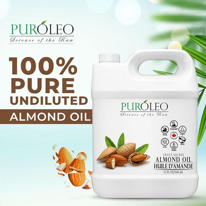 PUROLEO Sweet Almond Oil 32 Fl Oz/946 ML 100% Natural and Pure | Moisturizer & Carrier Oil | Beauty & DIY Blends, Massage Oil, Body Oil, Hair Oil and Baby Oil | Made from Almonds raw