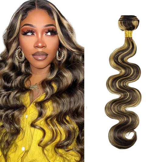 Blonde Human Hair Bundles P1B/27 Body Wave Bundles 26 Inch Niegmeag Double Weft 2 Tone Black and Blonde Bundle Brazilian Virgin Remy Hair Extensions