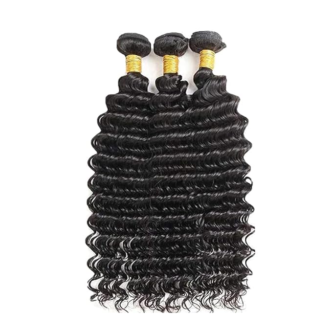 Deep Wave Bundles Human Hair Natural Color Bundles 18 20 22 Inch Niegmeag Hair Grade 8A Brazilian Virgin Hair Extensions Color 1B Loose Deep Wave Bundle