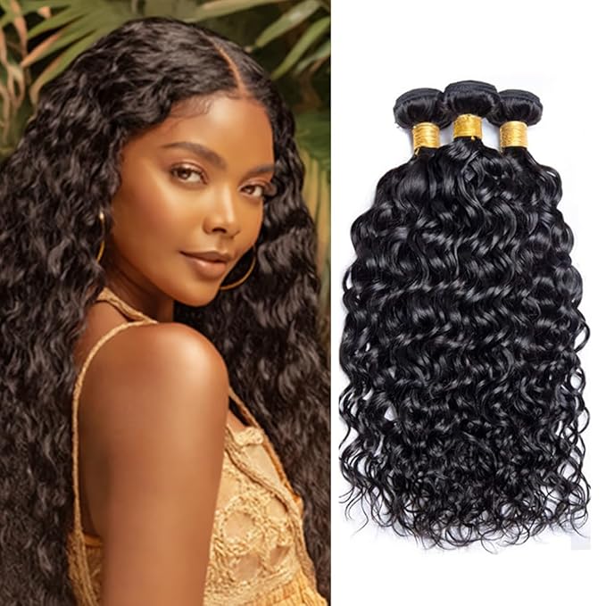 Black Human Hair Bundles Water Wave Bundles Brazilian 14 16 18 Inch Natural Color Water Wave Human Hair Soft and Silky for Women