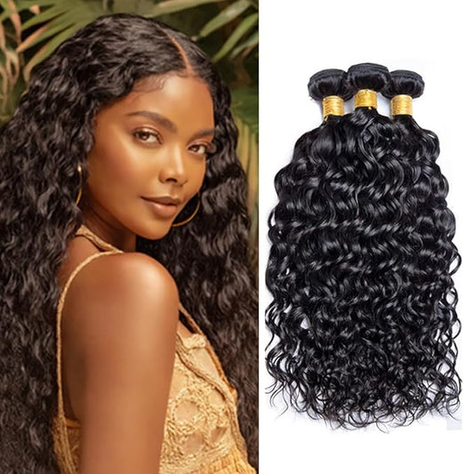Black Human Hair Bundles Water Wave Bundles Brazilian 14 16 18 Inch Natural Color Water Wave Human Hair Soft and Silky for Women