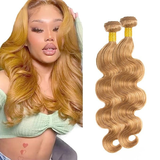 #27 Honey Blonde Bundles Body Wave Human Hair Bundles 14 16 Inch Unprocessed Brazilian Virgin Hair Weave 2 Bundles Blonde Body Wave Human Hair Extensions