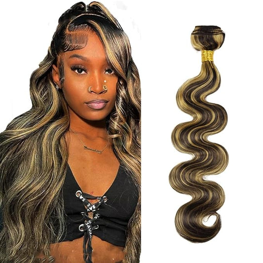 P1B/27 Human Hair Bundles Blonde Body Wave Bundle 12 Inch Niegmeag Virgin Remy Honey Blonde Bundle Double Weft 2 Tone Blonde and Black Bundles