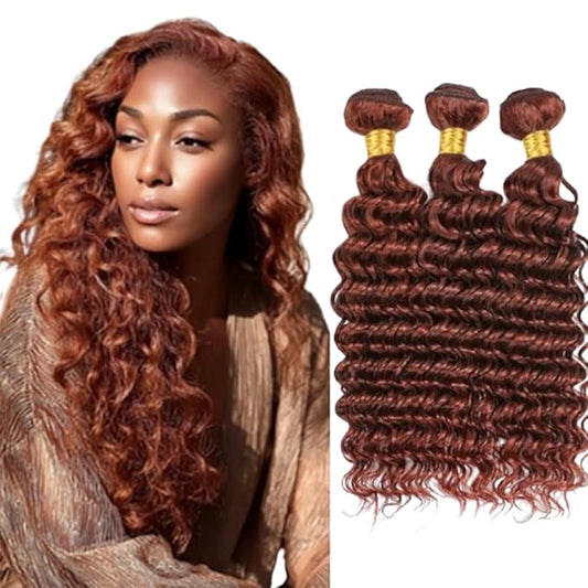 Red Brown Deep Wave Bundles Color 33 Deep Curly Wave Human Hair Bundles 8a Grade Brazilian Human Hair Soft and Silky for Women 12 14 16 Inch