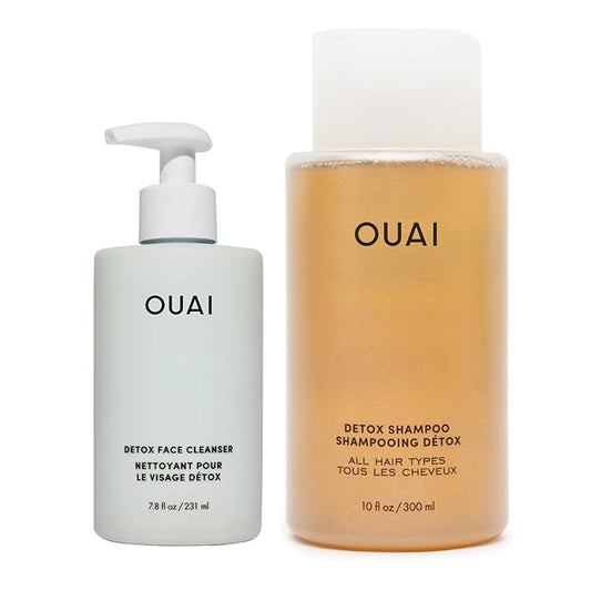 OUAI Detox Shower Routine Bundle - Gentle Detox Face Cleanser (7.8 Oz) and Clarifying Shampoo with Apple Cider Vinegar (10 Oz) - Removes Dirt, Oil, Product, Makeup, and Sunscreen - 2-Piece Bundle