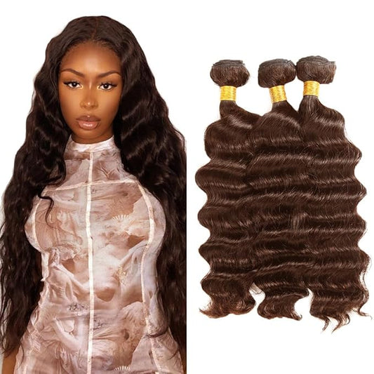 #4 Brown Bundles Human Hair Deep Wave Bundles 20 20 20 Inch Human Hair Weave 3 Bundle Unprocessed Brazilian Virgin Hair Chocolate Brown Deep Curly Human Hair Extensions 50 Grams/Bundle