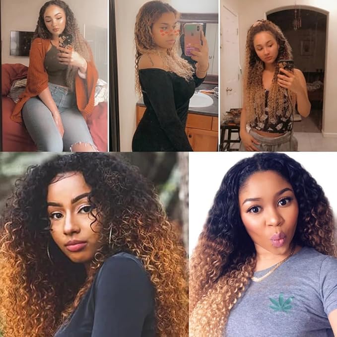 Ombre Human Hair Bundles T1b427 Kinky Curly Bundle Peruvian Virgin Soft And Silky Remy Hair 3 Bundles 24 26 28 Inch Double Weft Hair Weave Honey Blonde Color