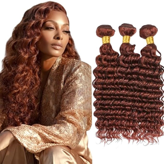 Copper Bundles Deep Wave Bundles Color 33 Deep Wave 8a Grade Weave Extensions Brazilian Human Hair Soft and Silky for Black Women 20 22 24 Inch