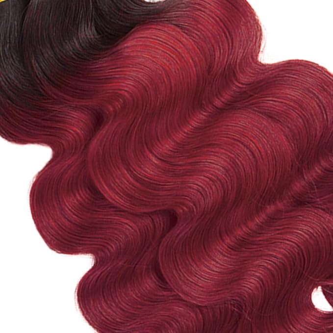 Ombre Human Hair Bundles Burgundy Body Wave Bundles Niegmeag Peruvian Grade 8A Virgin Remy Hair Extensions 12 14 16 Inch 2 Tone Black and Red Bundle