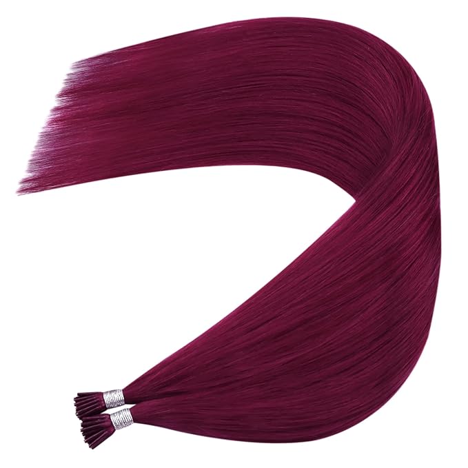 YoungSee Itip Human Hair Extensions Magenta I Tips Hair Extensions Real Human Hair Red 22 Inch Tip Hair Extensions Colored 25g Red Itip Hair Extensions for Party Highlights 25s Remy Hair Extensions