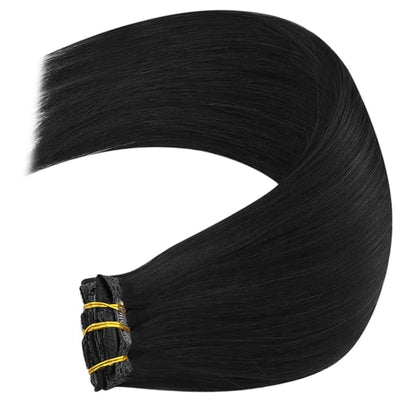 YoungSee 150G Black Clip in Hair Extensions Straight Hair Extensions Clip ins Black Clip on Hair Extensions Jet Black Clip on Hair Extensions Real Human Hair Add Volume 7Pcs 24Inch