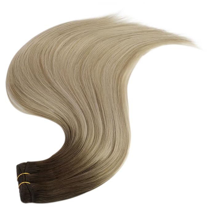 Full Shine 22 Inch Weft Hair Extensions Sew In Extensions Remy Satraight Hair Machine Tied Weft Extensions Color Dark Brown To Dirty Blonde Mix Blonde Human Hair Bundles 105G