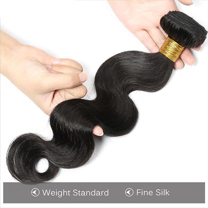 #1B Human Hair Bundles Body Wave Bundles 32 Inch Unprocessed Brazilian Virgin Hair Weave 1 Bundle 50 Grams Per Bundle Natural Color Bundle Human Hair Extensions