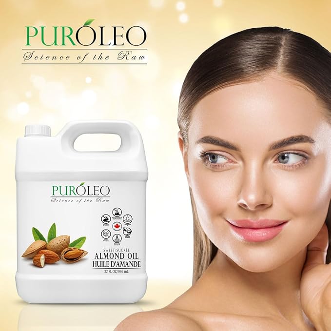 PUROLEO Sweet Almond Oil 32 Fl Oz/946 ML 100% Natural and Pure | Moisturizer & Carrier Oil | Beauty & DIY Blends, Massage Oil, Body Oil, Hair Oil and Baby Oil | Made from Almonds raw