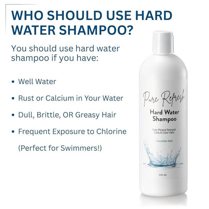 Hard Water Shampoo – Removes Mineral Buildup from Hard & Well Water – Sulfate-Free Clarifying Hair Treatment – Gentle for Men & Women – Pure Refresh Made in USA (16 oz)