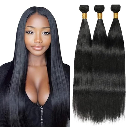 Bundles Human Hair Straight Bundles Color 1B Natural Black Straight Human Hair Bundles 22 24 26 Inch Weave Soft and Silky for Women