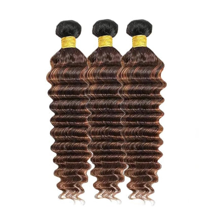 P430 Deep Wave Bundles Highlight Deep Wave Human Hair Bundles Brown and Light Brown two tone Brazilian Human Hair Soft and Silky for Black Women 08 10 12 Inch