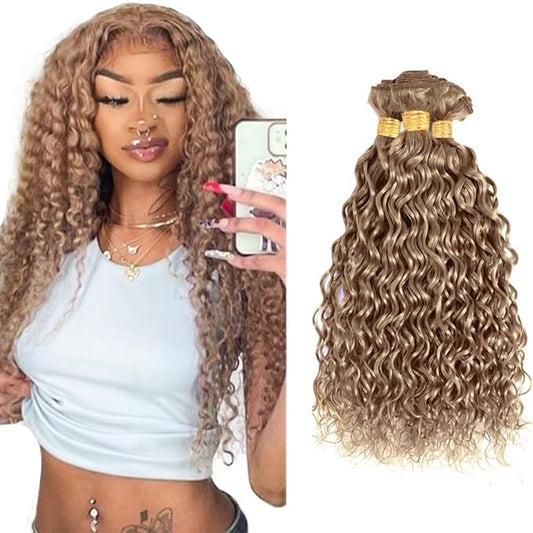 26 28 30 Inch Ash Blonde Human Hair Bundles Blonde Water Wave Bundles Unprocessed Peruvian Virgin Remy Ash Blonde Wet and Wavy Bundle Hair Extensions