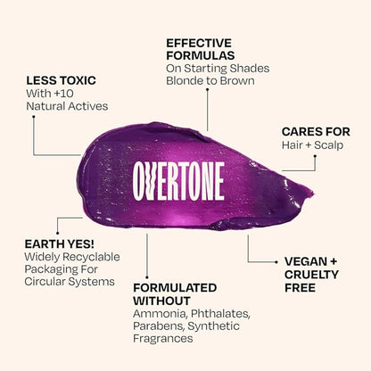 Overtone Daily Color Depositing Conditioner - 4.5oz Temporary Coloring Conditioner with Shea Butter & Coconut Oil - Refresh Color & Prevent Fading- Vegan & Cruelty-Free, Purple for Brown is Royal Plum
