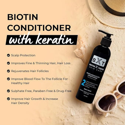 Biotin X Treme Natural Hair Growth Biotin and Keratin Conditioner for Thinning Hair - Strengthens, Smooths, and DHT Blocker - Color-Safe, Sulfate, Paraben, and Gluten-Free for Fine and Damaged Hair