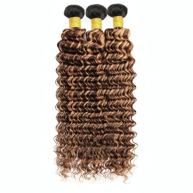 1BP427 Loose Deep Wave Bundles Ombre Brown and Honey Blonde Two Tone Deep Wave Bundles Brazilian Human Hair Extensions Soft and Silky for Black Women 26 28 30 Inch
