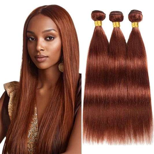 Red Brown Straight Bundles Color 33 Straight Human Hair Bundles 8a Grade Brazilian Human Hair Soft and Silky for Women 12 14 16 Inch