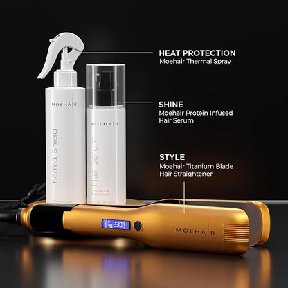 MOEHAIR Heat Protection Spray | Oil-rich Ingredients | Hair Dryer & Flat Iron Protectant | Strong, Shiny, Anti-frizz | Sulfate & Paraben-Free (8 Fl Oz)