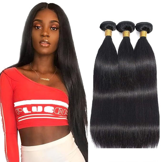 Straight Human Hair Bundles Natural Color Bundles Human Hair #1B Bundle Grade 8A Brazilian Virgin Hair Extensions 26 28 30 Inch Natural Black Straight Hair Weave
