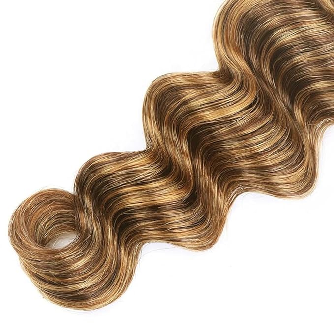 1BP427 Loose Deep Wave Bundles Ombre Brown and Honey Blonde Two Tone Deep Wave Bundles Brazilian Human Hair Extensions Soft and Silky for Black Women 26 28 30 Inch