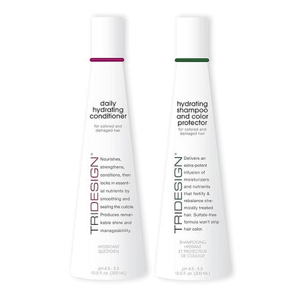 TRI Design Hydrating Shampoo & Conditioner Set - Sulfate Free Shampoo & Conditioner for Dry & Damaged Hair - Protect, Repair, and Moisturize Curly, Straight, Wavy, and Color-Treated Hair - 10.5 Ounce