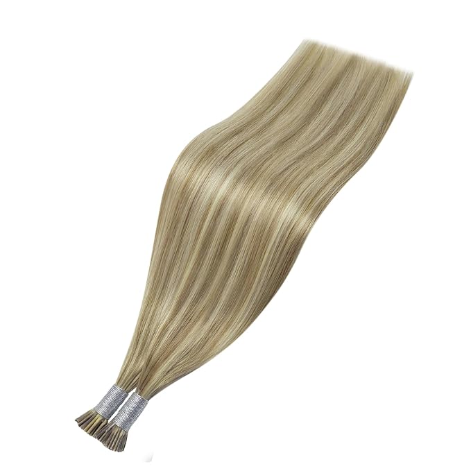 YoungSee I Tip Hair Extensions Human Hair Brown I Tips Hair Extensions Real Human Hair Light Brown with Blonde Highlight Tip Hair Extensions Real Human Hair Short Hair Extensions 14 Inch 80s 50g