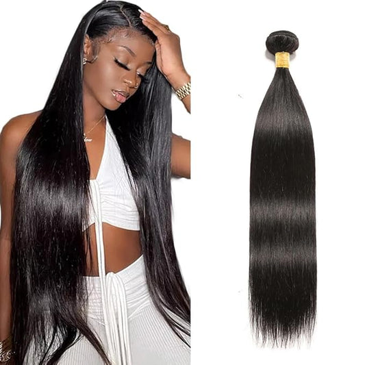 Natural Color Straight Human Hair Bundles Brazilian Unprocessed Virgin Remy Hair 1 Bundle 24 Inch Double Weft Real Natural Black Straight Hair Weave
