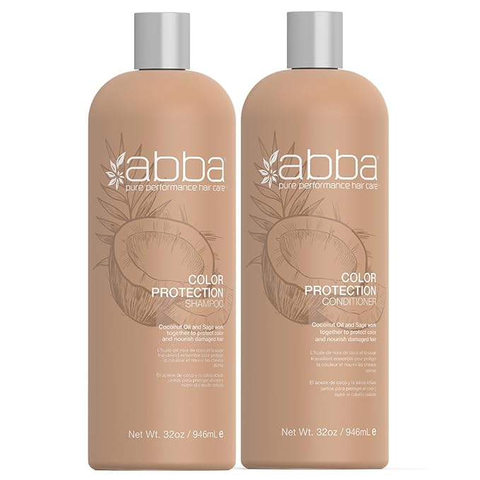 ABBA - Pure Color Protection Shampoo & Conditioner Duo - Protects & Nourishes Color Chemically Processed Hair - Coconut Oil & Sage, 32 fl oz Each