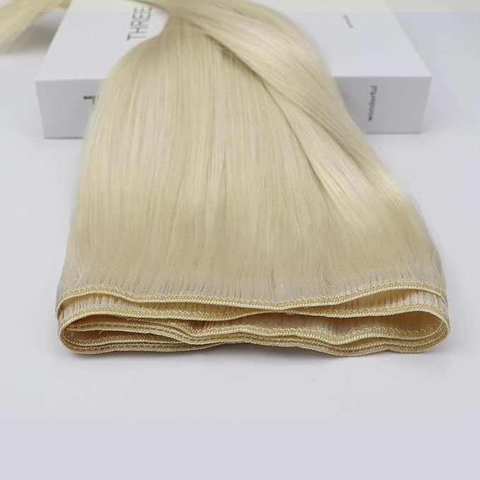 Full Shine Sew In Hair Extensions Weft Hair Extensions Human Hair Remy Hair Sew In Extensions Color White Blonde Human Hair Bundles 12 Inch 80G Machine Tied Weft Human Hair
