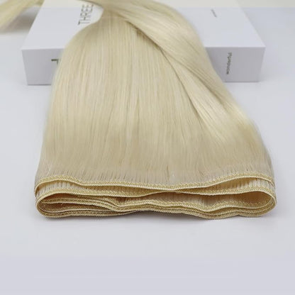 Full Shine Sew In Hair Extensions Weft Hair Extensions Human Hair Remy Hair Sew In Extensions Color White Blonde Human Hair Bundles 12 Inch 80G Machine Tied Weft Human Hair