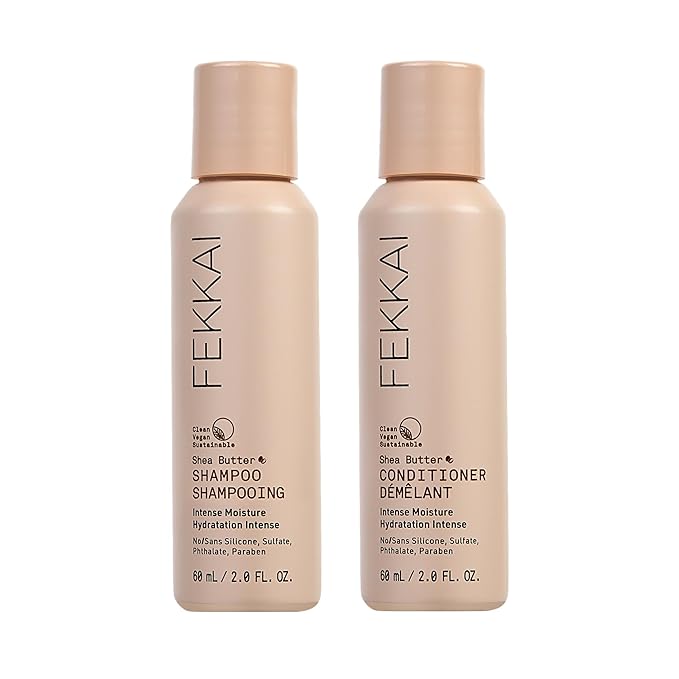 FEKKAI Shea Butter Shampoo (2 oz) + Conditioner (2 oz) - Improves Moisture, Softness & Shine - Reduces Frizz by 61% Up to 12H - Free of Sulfates, Parabens, Phthalates - Vegan, Cruelty-Free