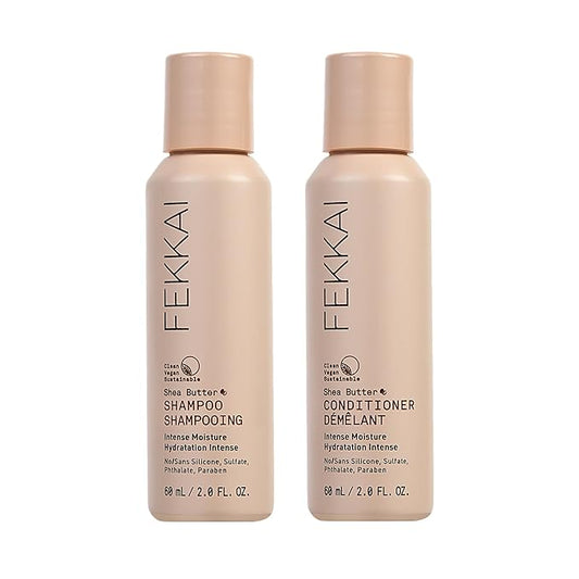 FEKKAI Shea Butter Shampoo (2 oz) + Conditioner (2 oz) - Improves Moisture, Softness & Shine - Reduces Frizz by 61% Up to 12H - Free of Sulfates, Parabens, Phthalates - Vegan, Cruelty-Free