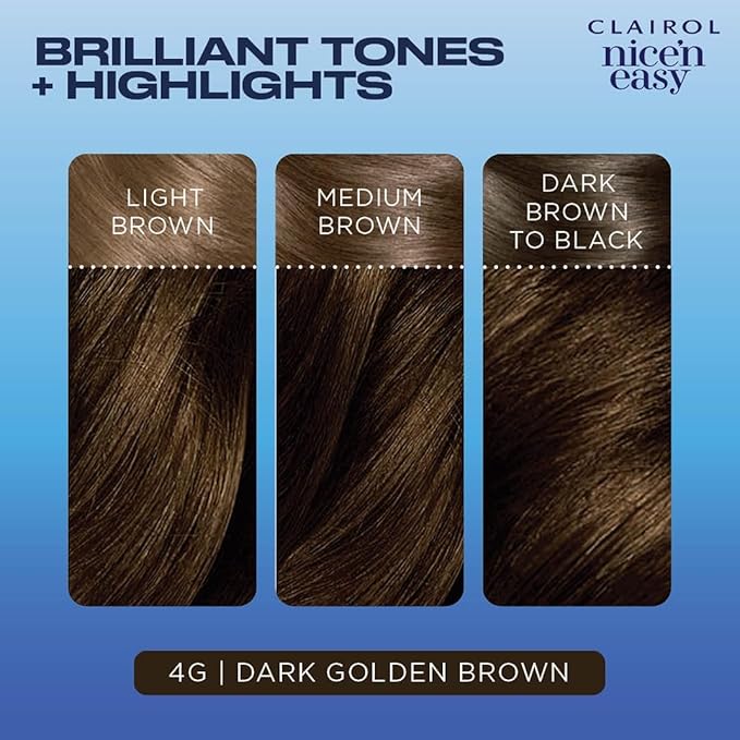 Clairol Nice'n Easy Permanent Hair Dye, 4G Dark Golden Brown Hair Color, Pack of 3