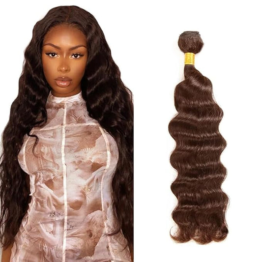 34 Inch Color 4 Bundles Human Hair Chocolate Brown Deep Wave Bundles Unprocessed Peruvian Virgin Remy Hair Extensions Double Weft Niegmeag Hair Weave
