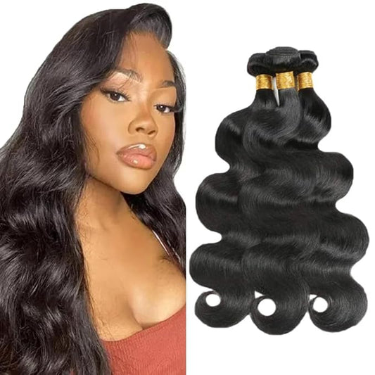 Color 1B Body Wave Bundles Human Hair Natural Black Bundle Niegmeag Virgin Soft and Silky Remy Hair 3 Bundles 16 18 20 Inch Double Weft Color 1B Bundle Hair Weave