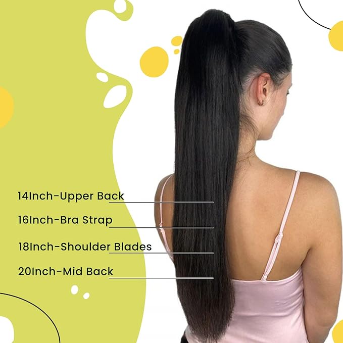 RUNATURE Human Hair Ponytail Wrap Around Ponytail Extension Human Hair with Magic Paste Long Real Ponytail Hair Extensions 20 Inch 80g #2P8A Dark Brown Highlight Light Brown