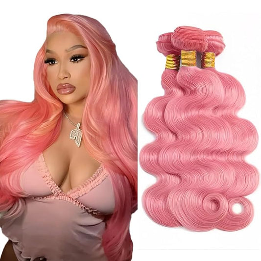 Pink Bundles Human Hair Pure Pink Body Wave Bundles 16 16 16 Inch Niegmeag Hair Unprocessed Brazilian Virgin Remy Hair Extensions For Woman