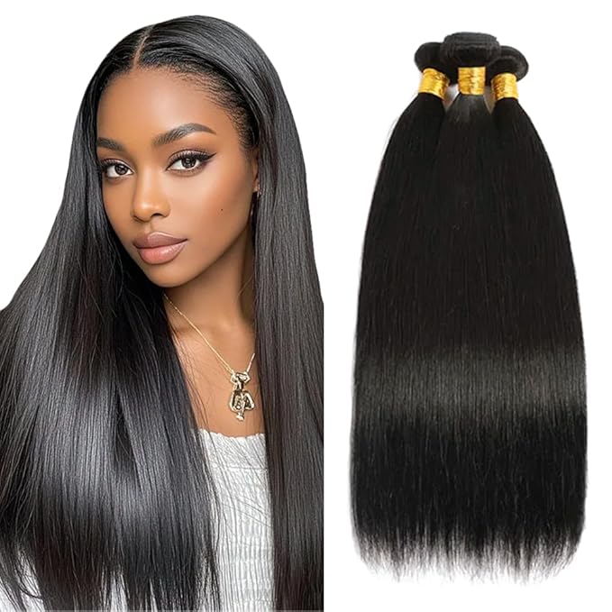 #1B Human Hair Bundles Straight Bundles 22 24 26 Inch 3 Bundles Unprocessed Brazilian Virgin Hair Weave 50 Grams Per Bundle Straight Bundle Human Hair Extensions Natural Color