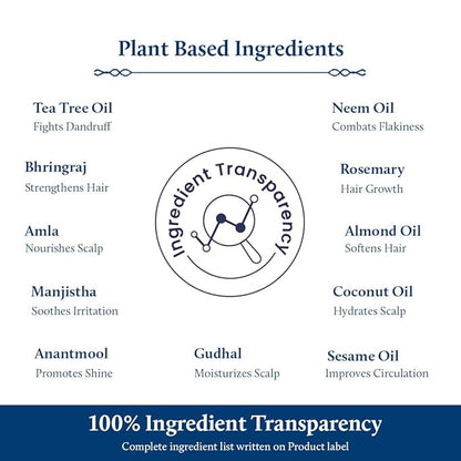 Blue Nectar Anti Dandruff Hair Oil with Neem & Tea Tree| Ayurvedic Non-Stickyfor Dry Scalp | Plant Based for Men & Women (12 Herbs, 6.76FlOz)