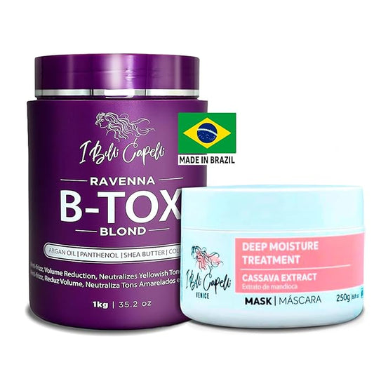Ravenna B-tox Kit - Hair Treatment with Argan Oil Mask 250g, Formaldehyde-Free, Anti-Frizz and Smoothing for Blond Hair (1 B-tox + 1 Mask)