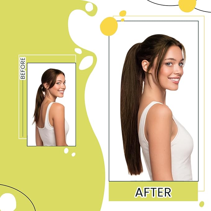 RUNATURE Hair Ponytail Extension Short Ponytail Human Hair Extensions Ponytail #4 Brown Thick Wrap Ponytail Hair Extensions with Clips Straight Real Hair Ponytail Extensions Silky 14 Inch 70g