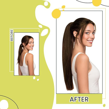 RUNATURE Hair Ponytail Extension Short Ponytail Human Hair Extensions Ponytail #4 Brown Thick Wrap Ponytail Hair Extensions with Clips Straight Real Hair Ponytail Extensions Silky 14 Inch 70g