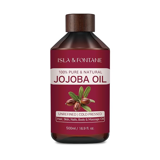 ISLA & FONTANE Jojoba Oil – 500ml (17 fl oz) | 100% Pure & Natural | Golden, Unrefined, Cold Pressed | Hexane-Free Carrier Oil for Skin, Hair, Face, Nails & Body Moisturizing